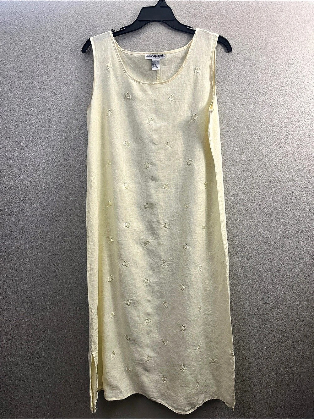 Embroidered Linen Cambridge Spirit Pastel Yellow Maxi Dress Size XL